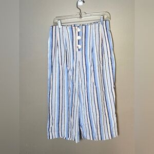 Women's Coco Bianco Linen Blend Beachcore Striped Wide Leg Gaucho Pants, Medium